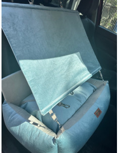 Stylowe siedzisko samochodowe z daszkiem przeciwsłonecznym dla psa lub kota Joy Blue